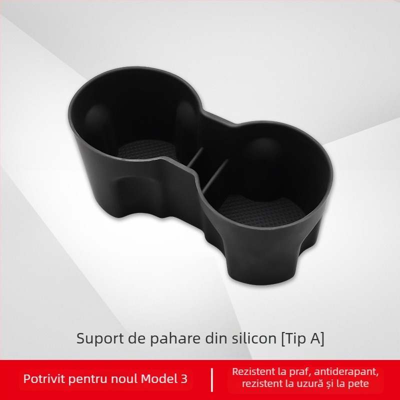 Tesla Model 3 covoraș pentru pahare pentru consola centrală, din TPE, cu limitator de pahar și cutie de depozitare a băuturilor