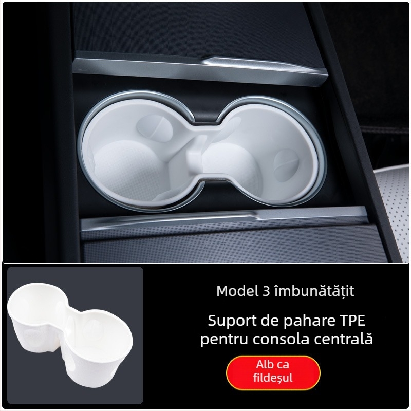 Tesla Model 3 covoraș pentru pahare pentru consola centrală, din TPE, cu limitator de pahar și cutie de depozitare a băuturilor