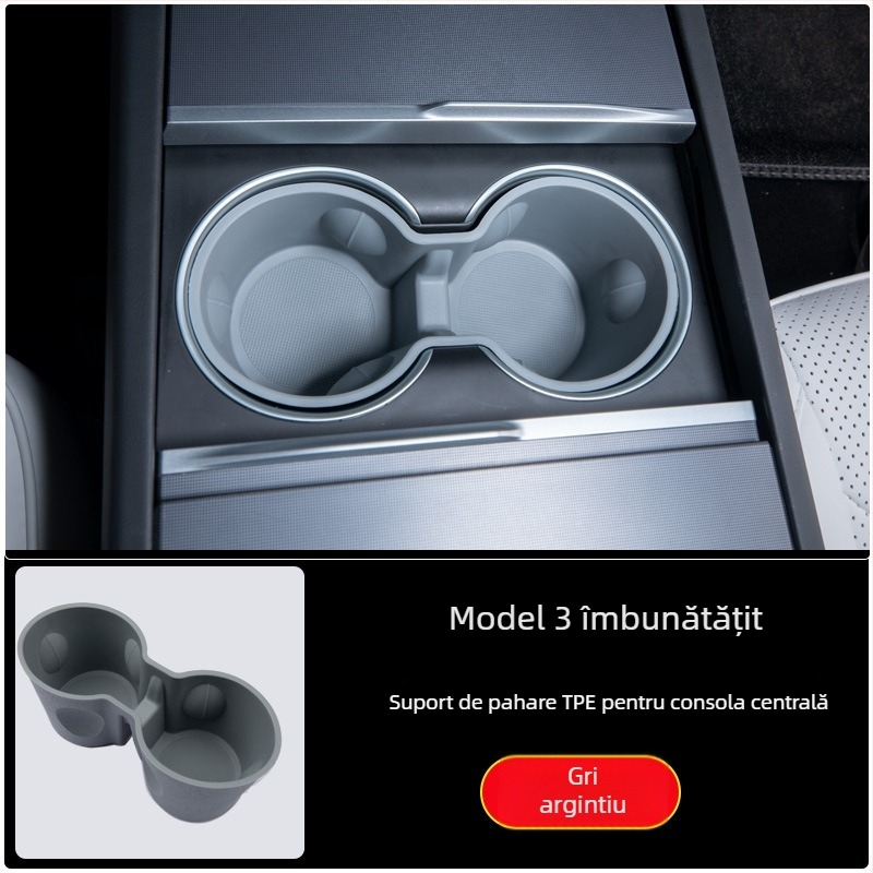 Tesla Model 3 covoraș pentru pahare pentru consola centrală, din TPE, cu limitator de pahar și cutie de depozitare a băuturilor