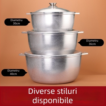 Oală din aluminiu turnat, capacitate mare, antiaderentă, oală pentru supe cu capac din aluminiu