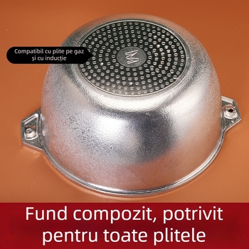 Oală din aluminiu turnat, capacitate mare, antiaderentă, oală pentru supe cu capac din aluminiu