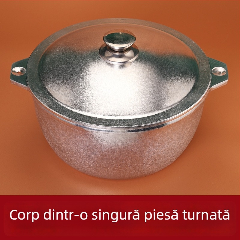 Oală din aluminiu turnat, capacitate mare, antiaderentă, oală pentru supe cu capac din aluminiu