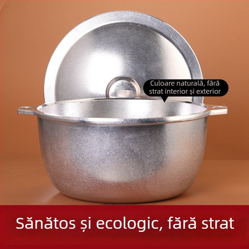 Oală din aluminiu turnat, capacitate mare, antiaderentă, oală pentru supe cu capac din aluminiu