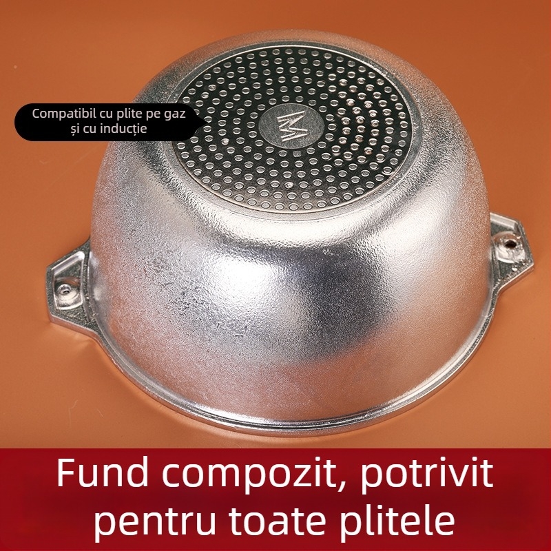 Oală din aluminiu turnat, capacitate mare, antiaderentă, oală pentru supe cu capac din aluminiu
