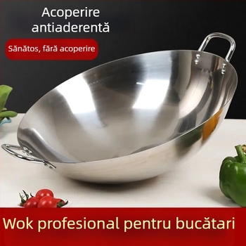 Wok din oțel inoxidabil 410, compatibil cu plite cu inducție, capacitate mare, rezistent la ruginire, pentru uz casnic