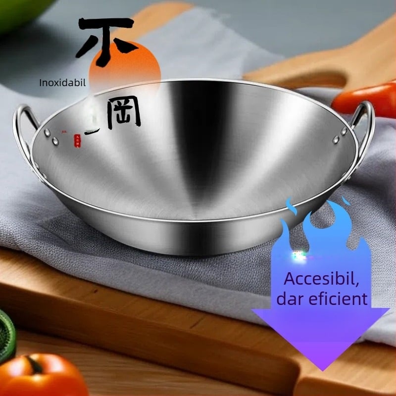Wok din oțel inoxidabil 410, compatibil cu plite cu inducție, capacitate mare, rezistent la ruginire, pentru uz casnic