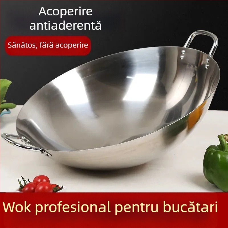 Wok din oțel inoxidabil 410, compatibil cu plite cu inducție, capacitate mare, rezistent la ruginire, pentru uz casnic