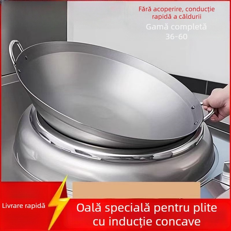 Wok din oțel inoxidabil 410, compatibil cu plite cu inducție, capacitate mare, rezistent la ruginire, pentru uz casnic