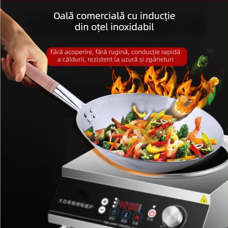 Wok din oțel inoxidabil 410, compatibil cu plite cu inducție, capacitate mare, rezistent la ruginire, pentru uz casnic