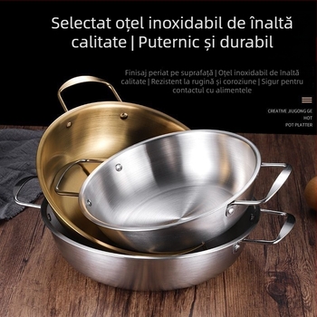 Oală de tăiței în stil coreean, din oțel inoxidabil, cu două mânere, finisaj auriu, capacitate 1 litru, pentru ramen și fructe de mare