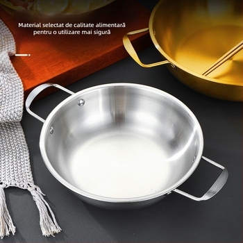Oală de tăiței în stil coreean, din oțel inoxidabil, cu două mânere, finisaj auriu, capacitate 1 litru, pentru ramen și fructe de mare