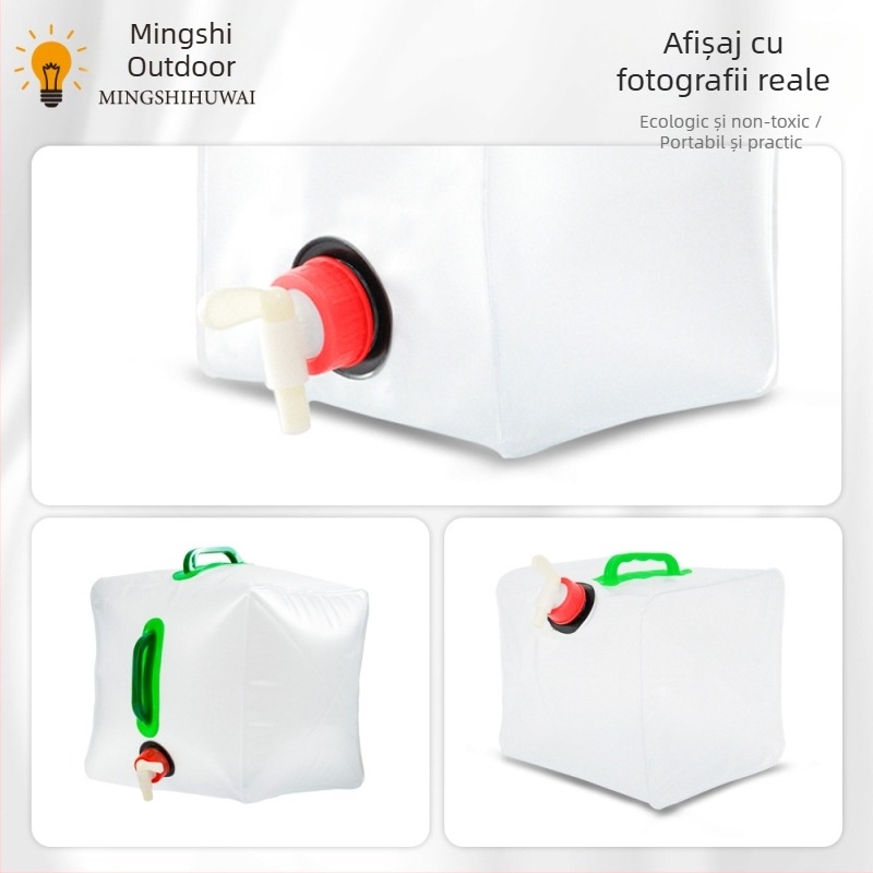 Recipient de apă portabil, capacitate mare, pentru activități în aer liber: găleată din plastic de 20 L și sac de apă pliabil pentru camping