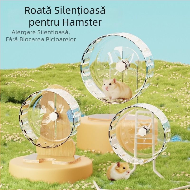 Roata de alergare pentru hamster cu suport, silențioasă, cușcă decorativă mare cu minge de alergare