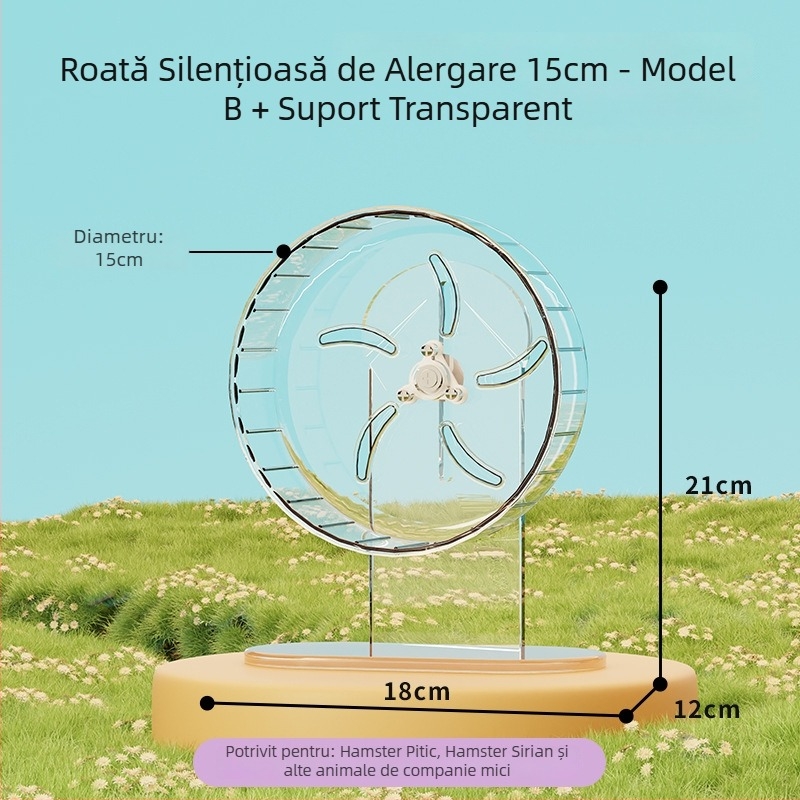 Roata de alergare pentru hamster cu suport, silențioasă, cușcă decorativă mare cu minge de alergare