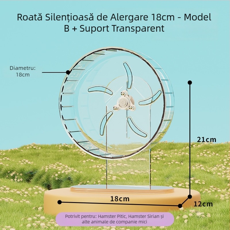 Roata de alergare pentru hamster cu suport, silențioasă, cușcă decorativă mare cu minge de alergare