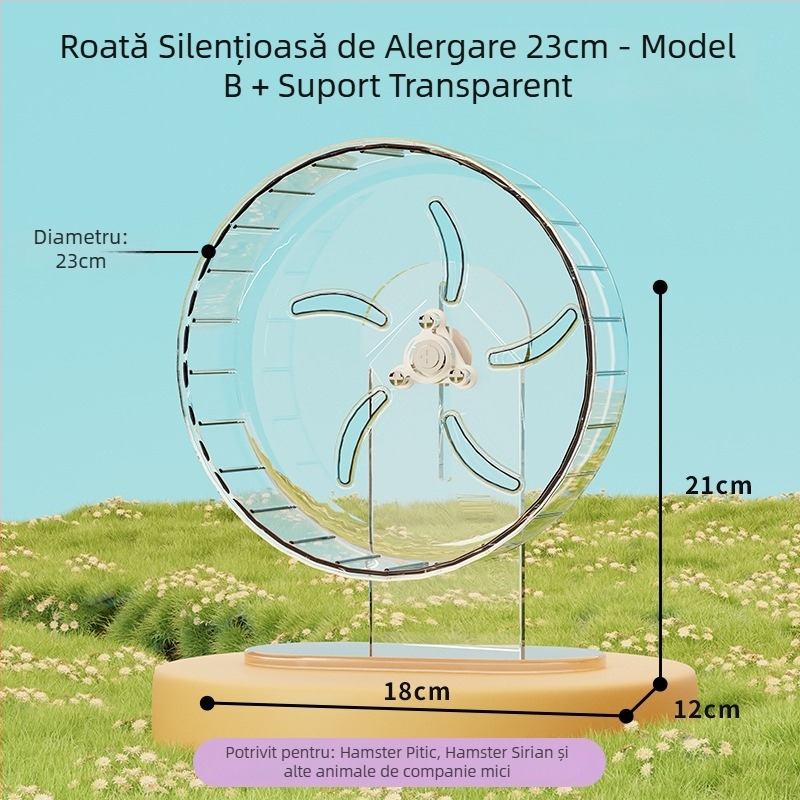 Roata de alergare pentru hamster cu suport, silențioasă, cușcă decorativă mare cu minge de alergare