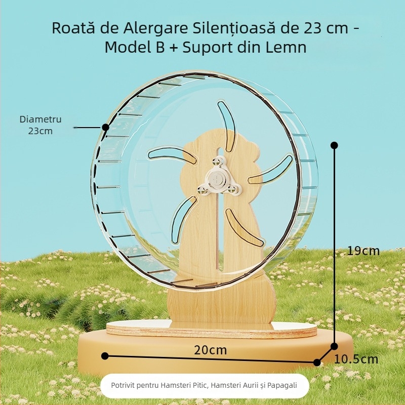 Roata de alergare pentru hamster cu suport, silențioasă, cușcă decorativă mare cu minge de alergare