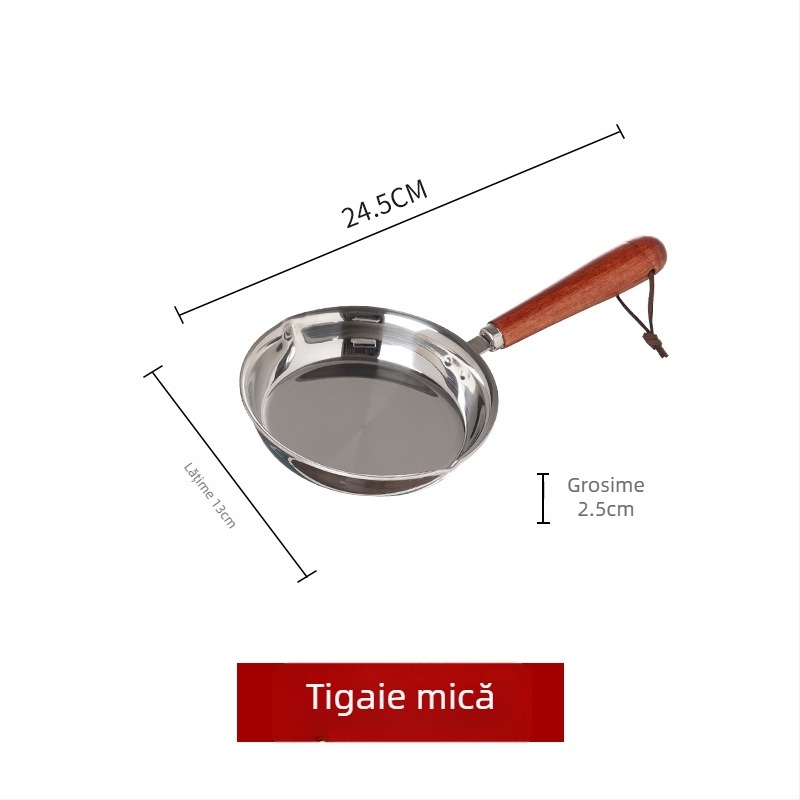 Tigaie din oțel inoxidabil 304, cu fund plat, mică tigaie pentru ouă, multifuncțională, fără strat