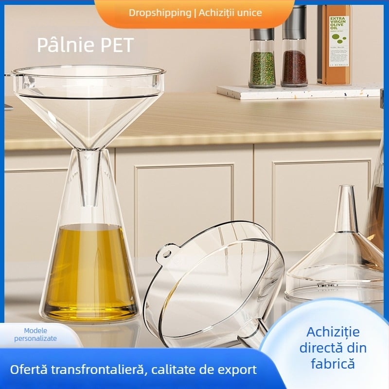 Pâlnie pentru ulei cu gât lung, transparentă, din material alimentar, pentru bucătărie casnică