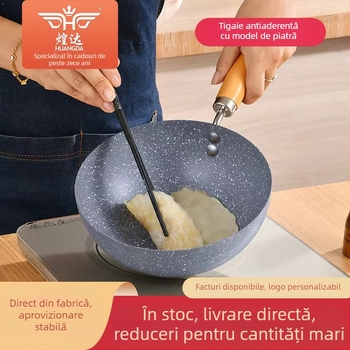Wok mini antiaderent și oală pentru lapte, cu model de piatră, pentru o singură porție