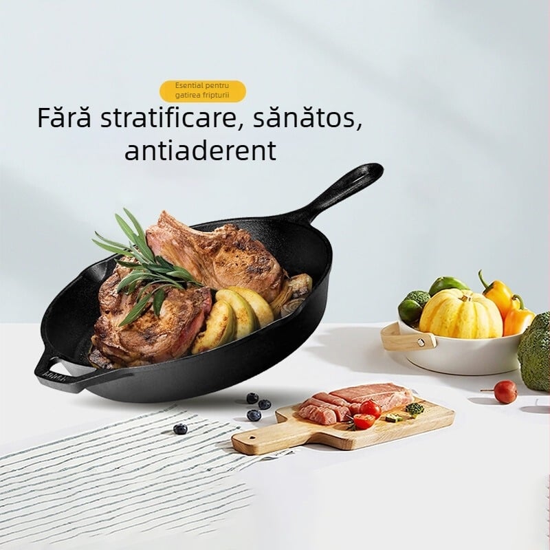 Tigaie din fonta pentru friptură și ouă, netencuită, pentru plită cu gaz, tigăie pentru clătite, certificat pentru sănătate
