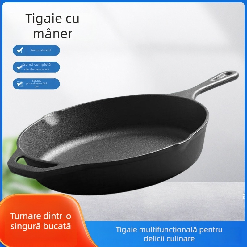 Tigaie din fonta pentru friptură și ouă, netencuită, pentru plită cu gaz, tigăie pentru clătite, certificat pentru sănătate