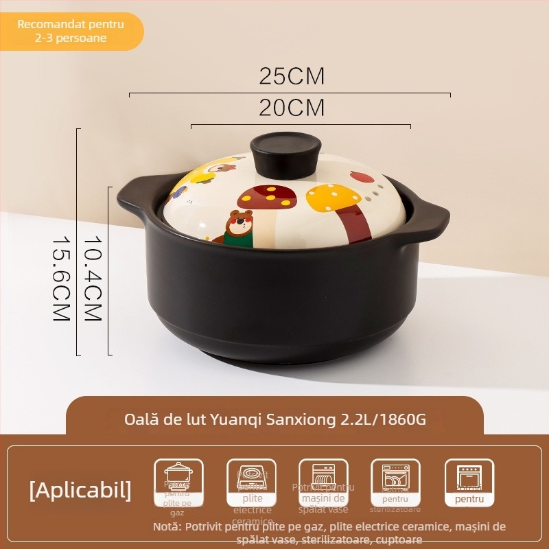 Oală ceramică pentru gătit acasă, rezistentă la temperaturi înalte, compatibilă cu aragazul pe gaz, oală japoneză din lut pentru orez și supă, mică, drăguță