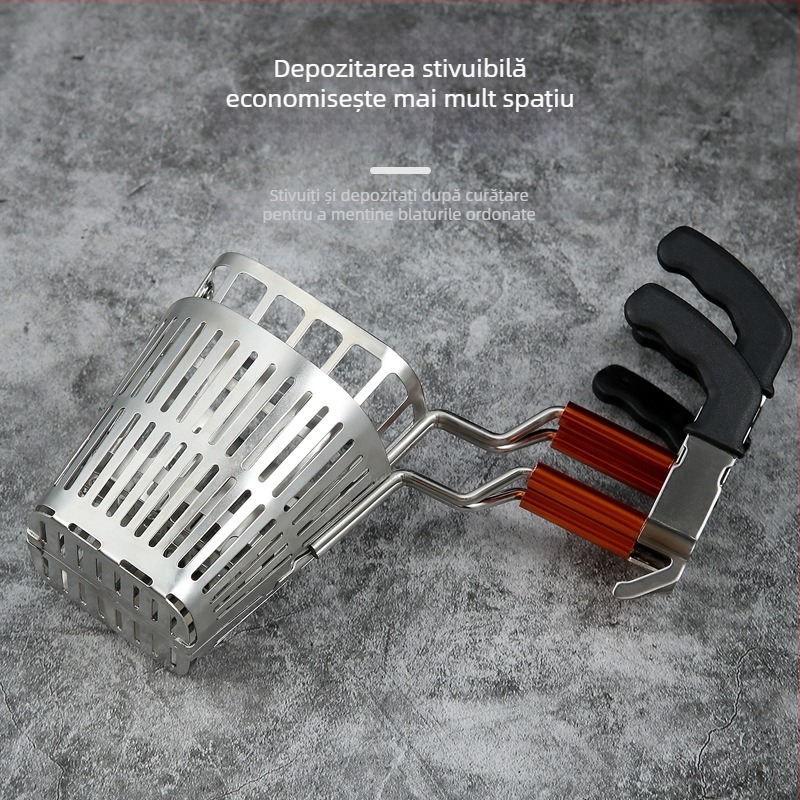 Pâlnie din oțel inoxidabil 304, pliabilă, pentru oală fierbinte, cu strecurător și cârlig