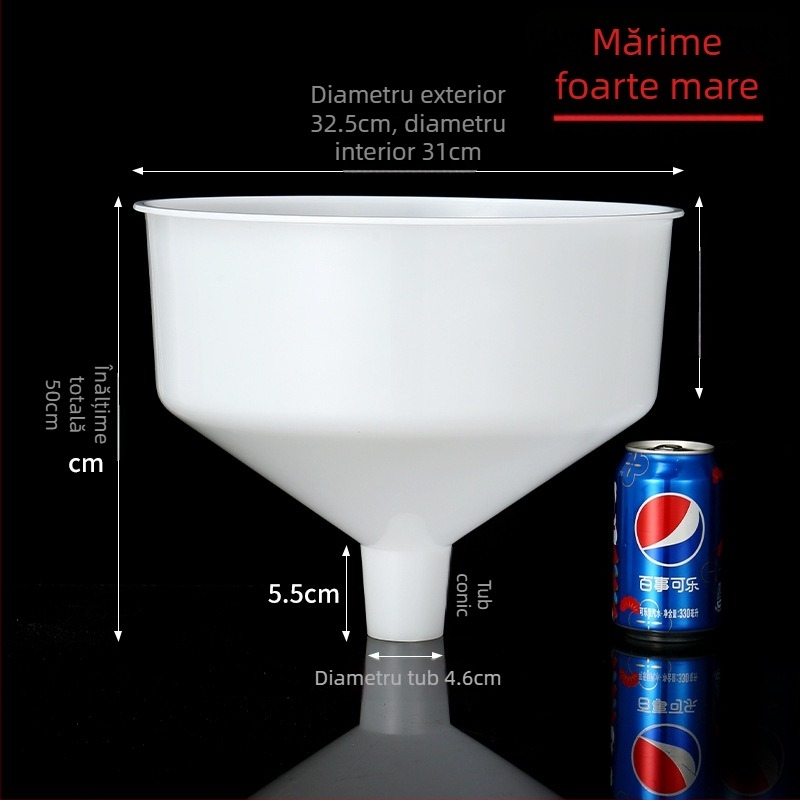 Pâlnie din plastic alb, Extra Large, îngroșată, diametru mare, industrială