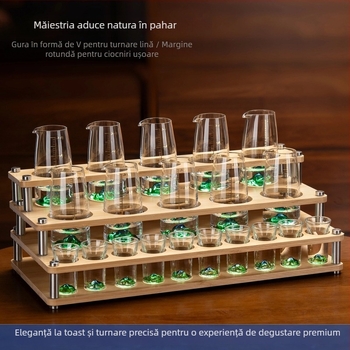 Set de pahare pentru băuturi spirtoase, uz casnic, cu dozator de 100 ml, pahare mici și suport pentru pahare, stil elegant retro cu scară de măsurare