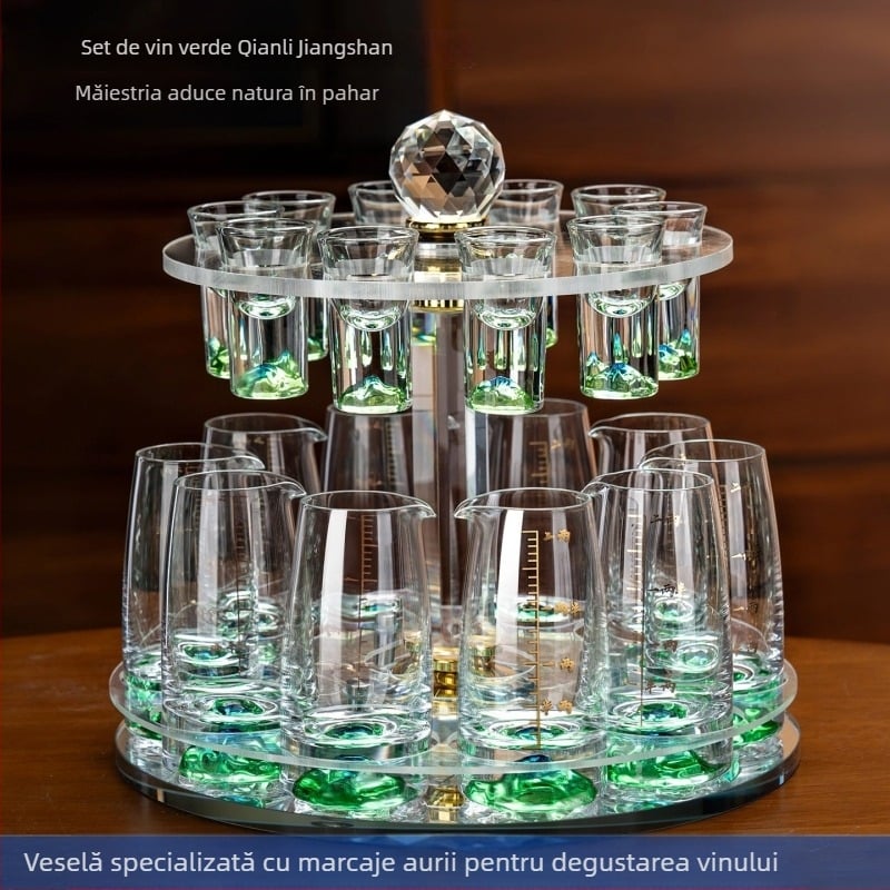 Set de pahare pentru băuturi spirtoase, uz casnic, cu dozator de 100 ml, pahare mici și suport pentru pahare, stil elegant retro cu scară de măsurare