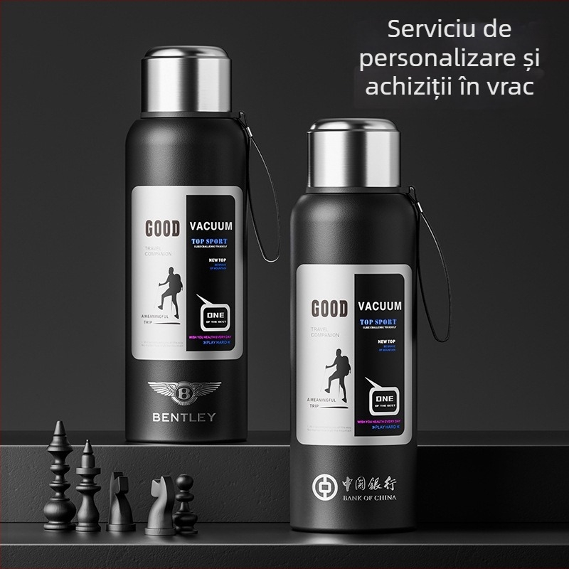 Termos bărbătesc pentru exterior, 1500 ml, interior din oțel inoxidabil 316, compartiment pentru ceai, izolație vid, potrivit pentru mașină, cadou personalizabil