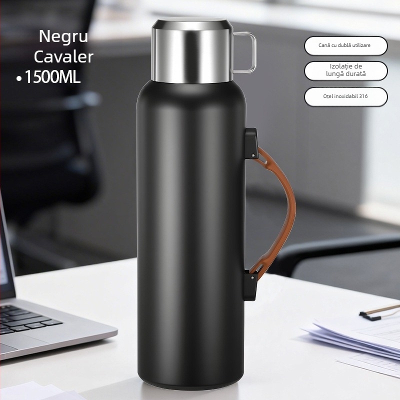 Termos bărbătesc pentru exterior, 1500 ml, interior din oțel inoxidabil 316, compartiment pentru ceai, izolație vid, potrivit pentru mașină, cadou personalizabil