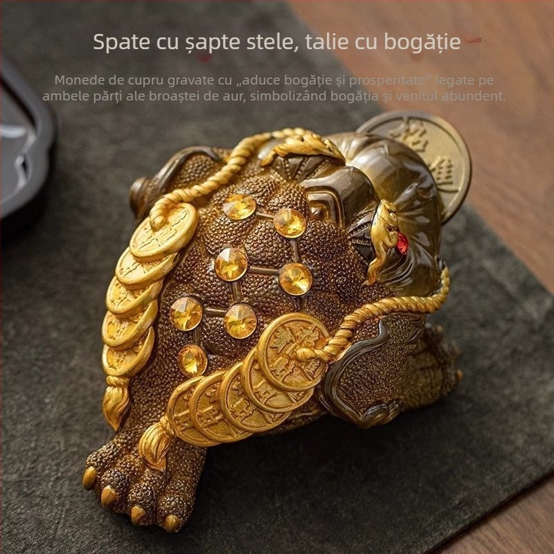 Ornament Tea Pet din rășină: broască de baltă aurie cu trei picioare pentru masă de ceai, accesoriu pentru set ceai cu schimbare de culoare