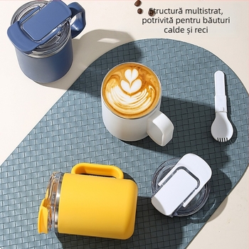 Cană de cafea din oțel inoxidabil 304, cu mâner – portabilă pentru birou