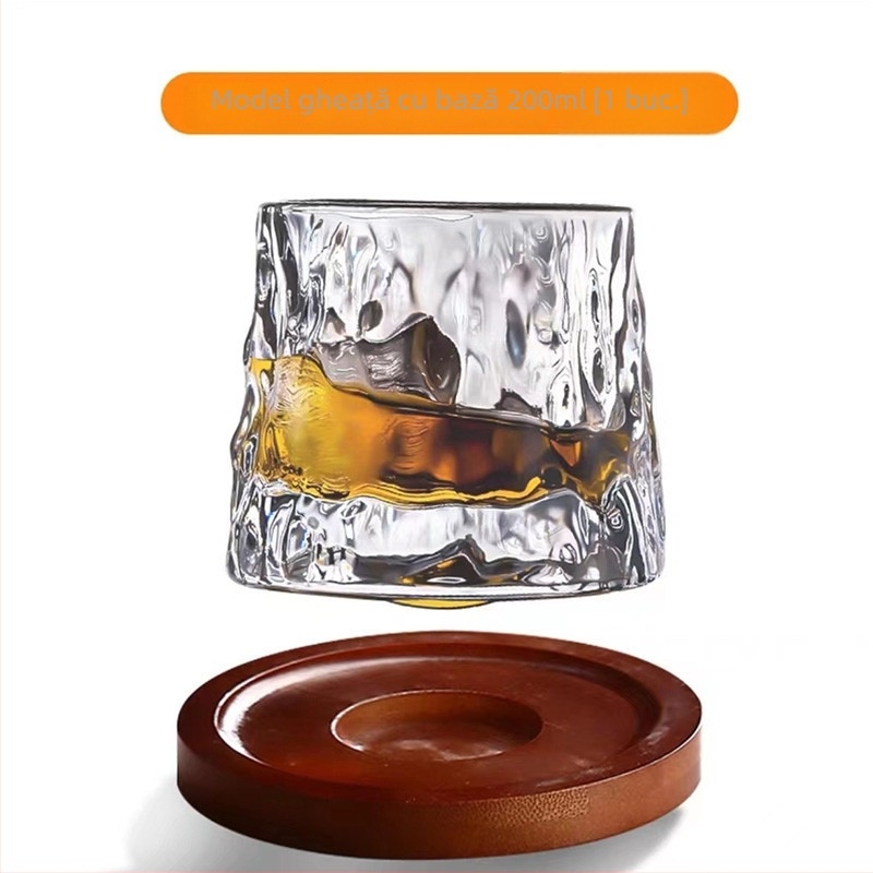 Pahar de whisky din sticlă cristal, cu pereți groși, pentru barul de acasă, rotativ, potrivit pentru cocktailuri și băuturi reci