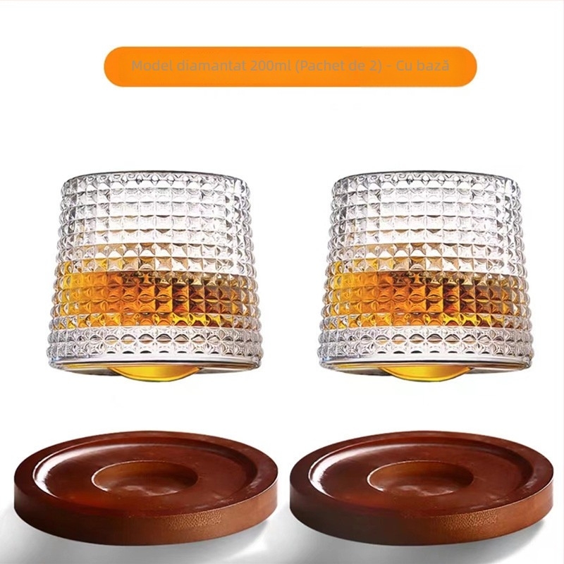 Pahar de whisky din sticlă cristal, cu pereți groși, pentru barul de acasă, rotativ, potrivit pentru cocktailuri și băuturi reci