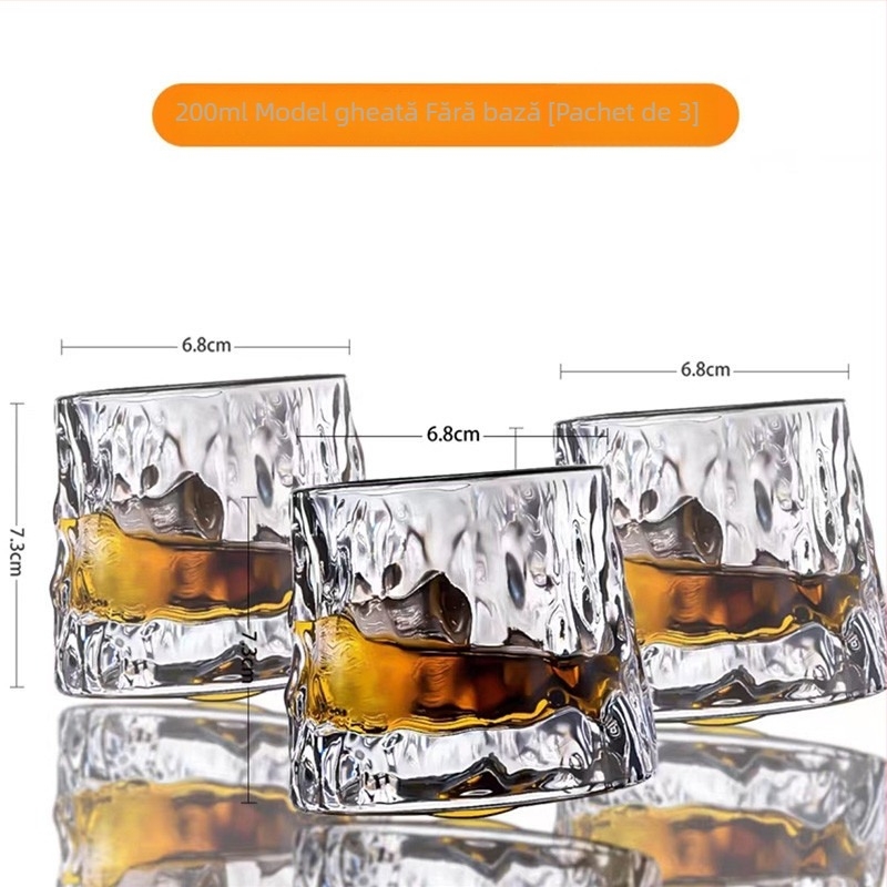 Pahar de whisky din sticlă cristal, cu pereți groși, pentru barul de acasă, rotativ, potrivit pentru cocktailuri și băuturi reci