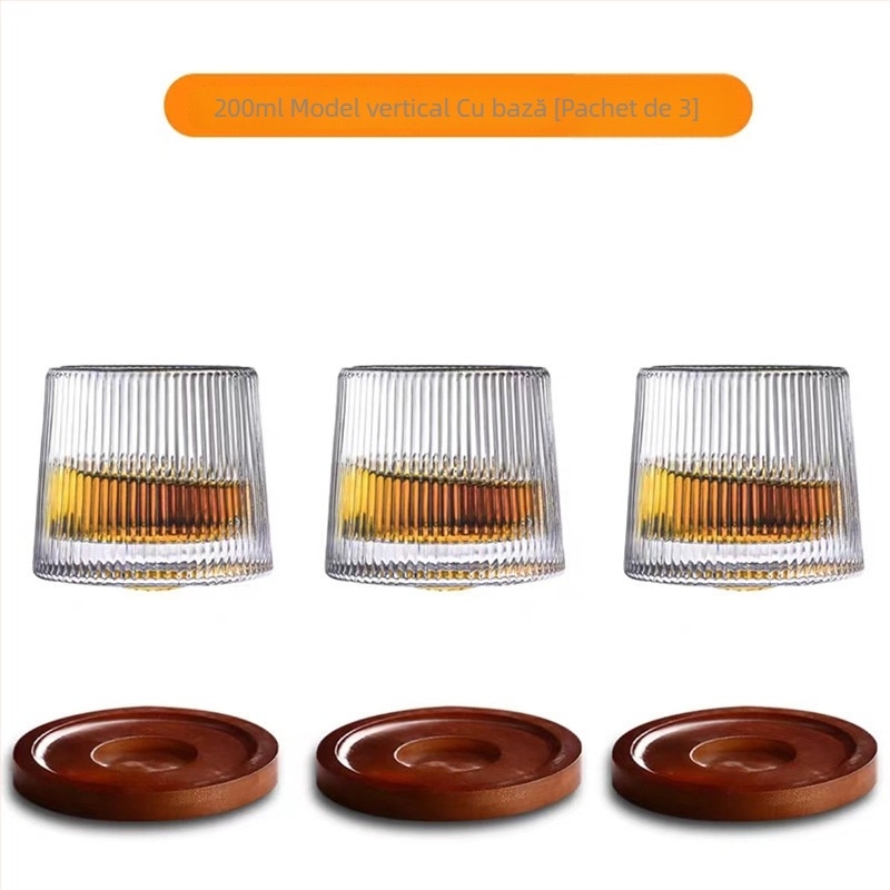 Pahar de whisky din sticlă cristal, cu pereți groși, pentru barul de acasă, rotativ, potrivit pentru cocktailuri și băuturi reci