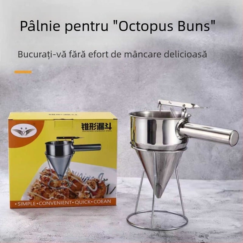 Funnel din oțel inoxidabil pentru takoyaki, distribuitor de lichide manual, unealtă conică