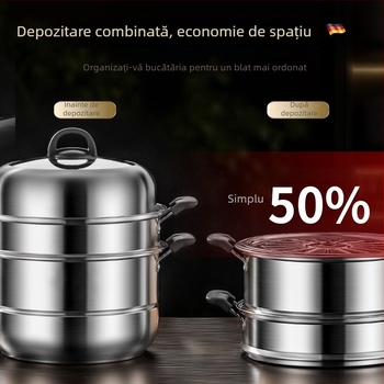 Aburitor din oțel inoxidabil cu trei niveluri, pentru uz casnic, capacitate mare, compatibil cu plitele cu inducție și gaz.