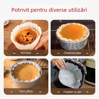 Hârtie de copt Basque, de 6 inci, fără pliuri, rezistentă la temperaturi înalte, impermeabilă, antiaderentă, pentru friteuza cu aer