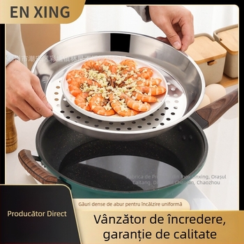 Tavă de aburi din oțel inoxidabil pentru wok, grilă de aburi cu găuri fine, tavă circulară de scurgere a apei