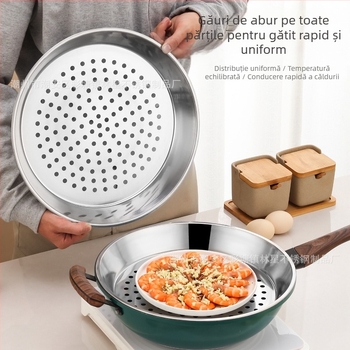 Tavă de aburi din oțel inoxidabil pentru wok, grilă de aburi cu găuri fine, tavă circulară de scurgere a apei