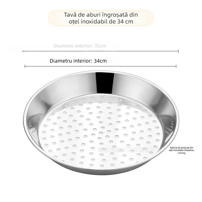 Tavă de aburi din oțel inoxidabil pentru wok, grilă de aburi cu găuri fine, tavă circulară de scurgere a apei