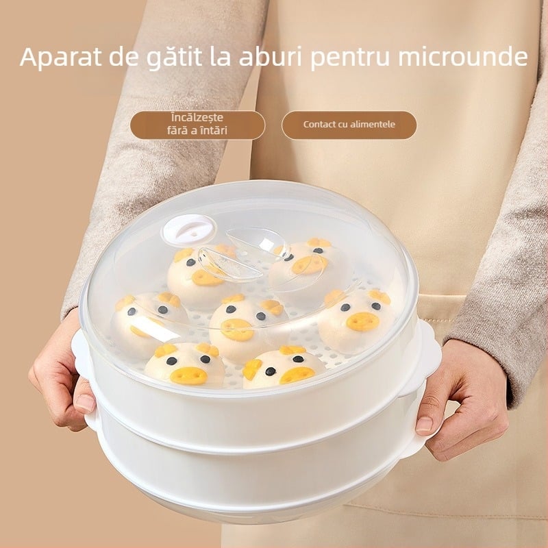 Coș de aburi pentru cuptorul cu microunde, capac alimentar, cutie de aburi pentru chifle și feluri, capac de încălzire