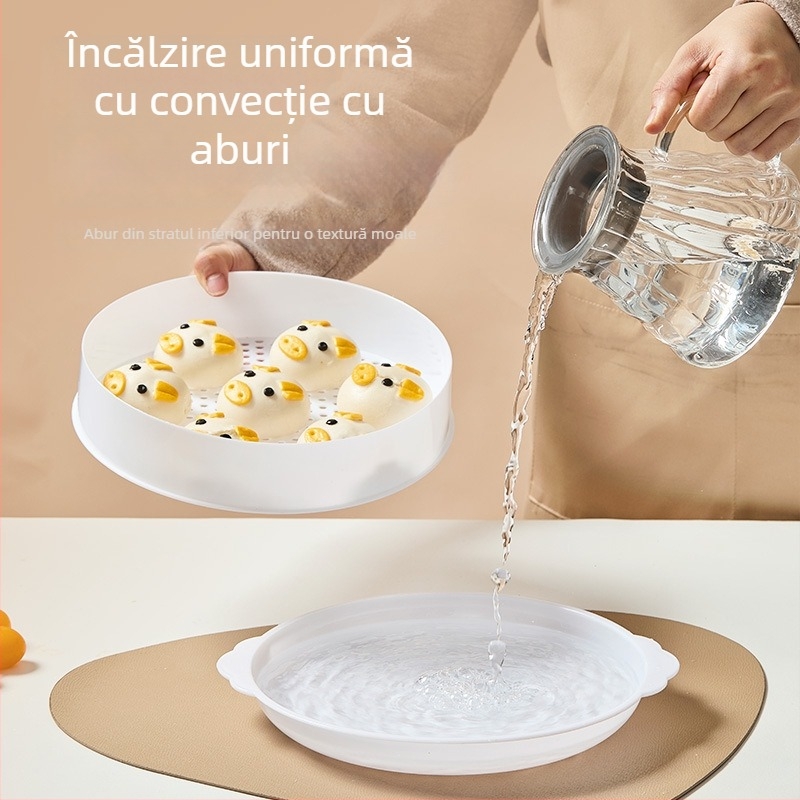 Coș de aburi pentru cuptorul cu microunde, capac alimentar, cutie de aburi pentru chifle și feluri, capac de încălzire