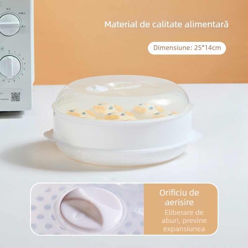Coș de aburi pentru cuptorul cu microunde, capac alimentar, cutie de aburi pentru chifle și feluri, capac de încălzire