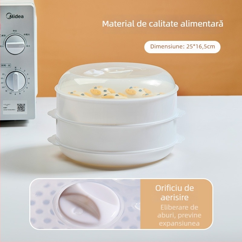 Coș de aburi pentru cuptorul cu microunde, capac alimentar, cutie de aburi pentru chifle și feluri, capac de încălzire