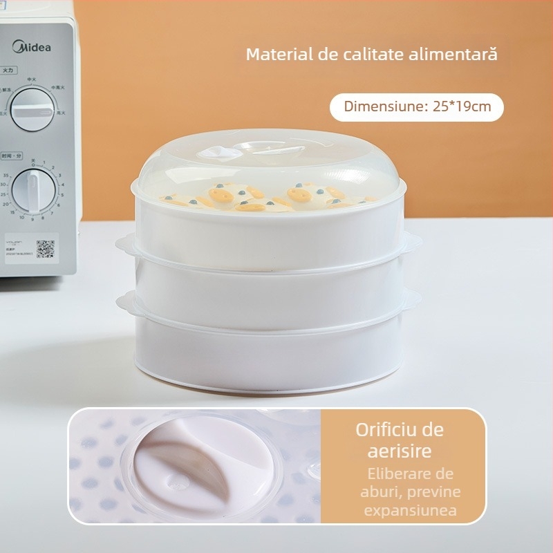 Coș de aburi pentru cuptorul cu microunde, capac alimentar, cutie de aburi pentru chifle și feluri, capac de încălzire